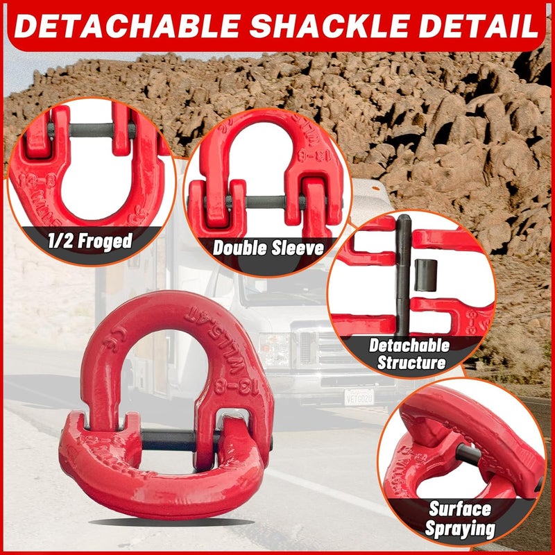 HENBOW 1/2" Clevis Slip Hook and Chain Connector Link,G80 Tow Trailer Safety Hook and Hammerlock Coupling Link,11600Lbs Working Load Limit for Lifting&Towing，Red(1 Hooks and 1 Connector Link) - Image 4